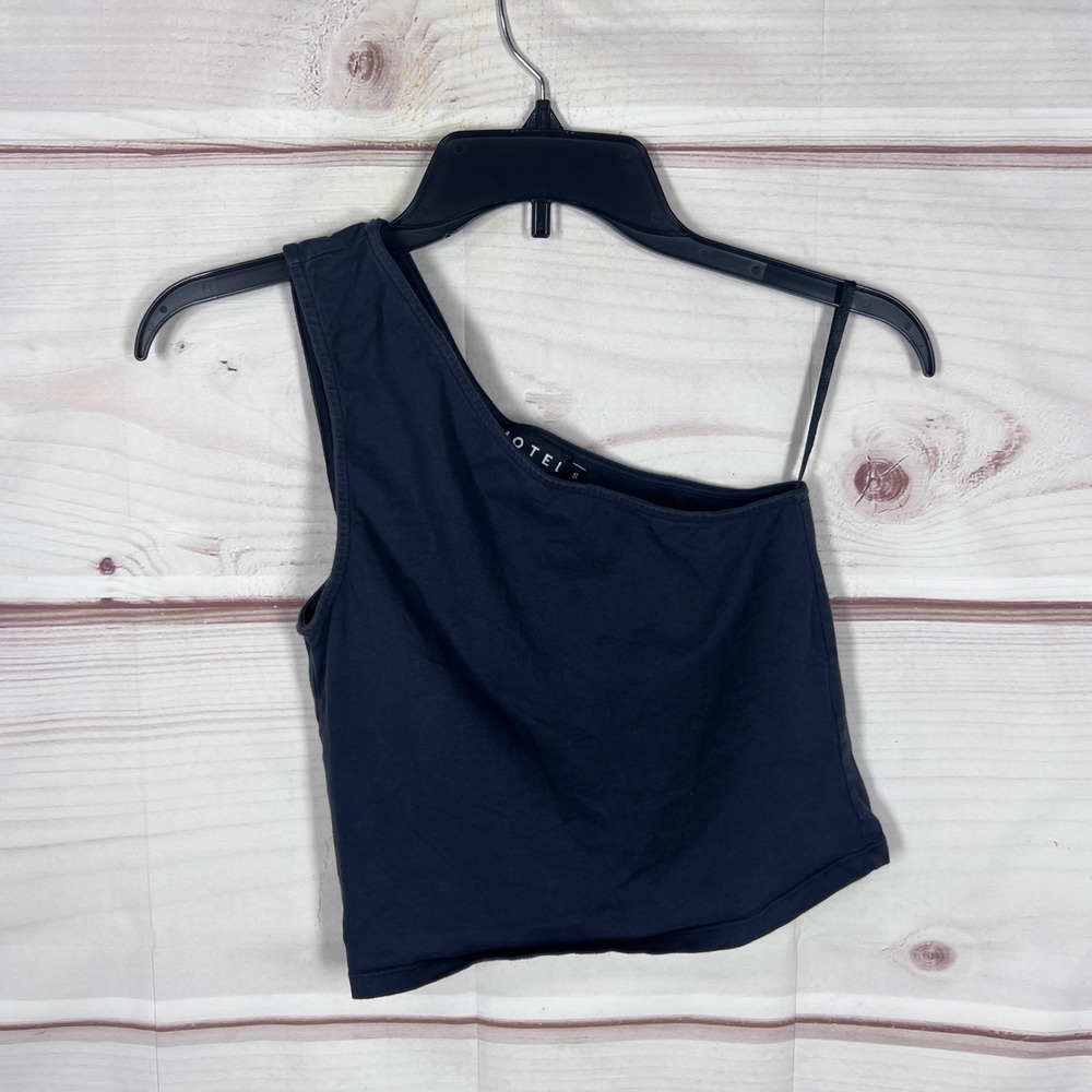 Motel Rocks One Shoulder Top Women S Black Asymmetrical Cropped Tank Basic Y2K